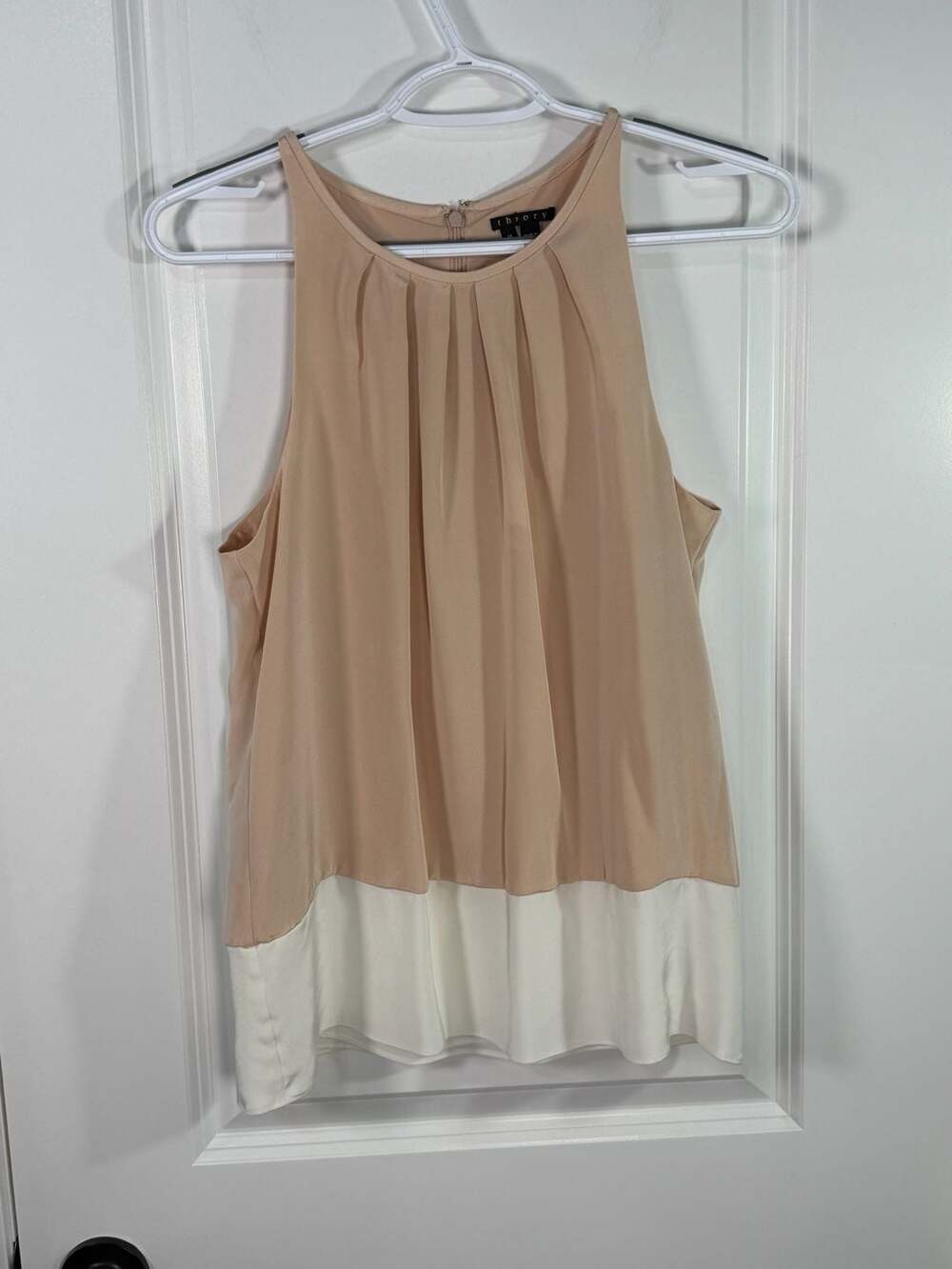 Theory Milka C Colorblock Silk Blend Pleated Sleeveless Top Size M